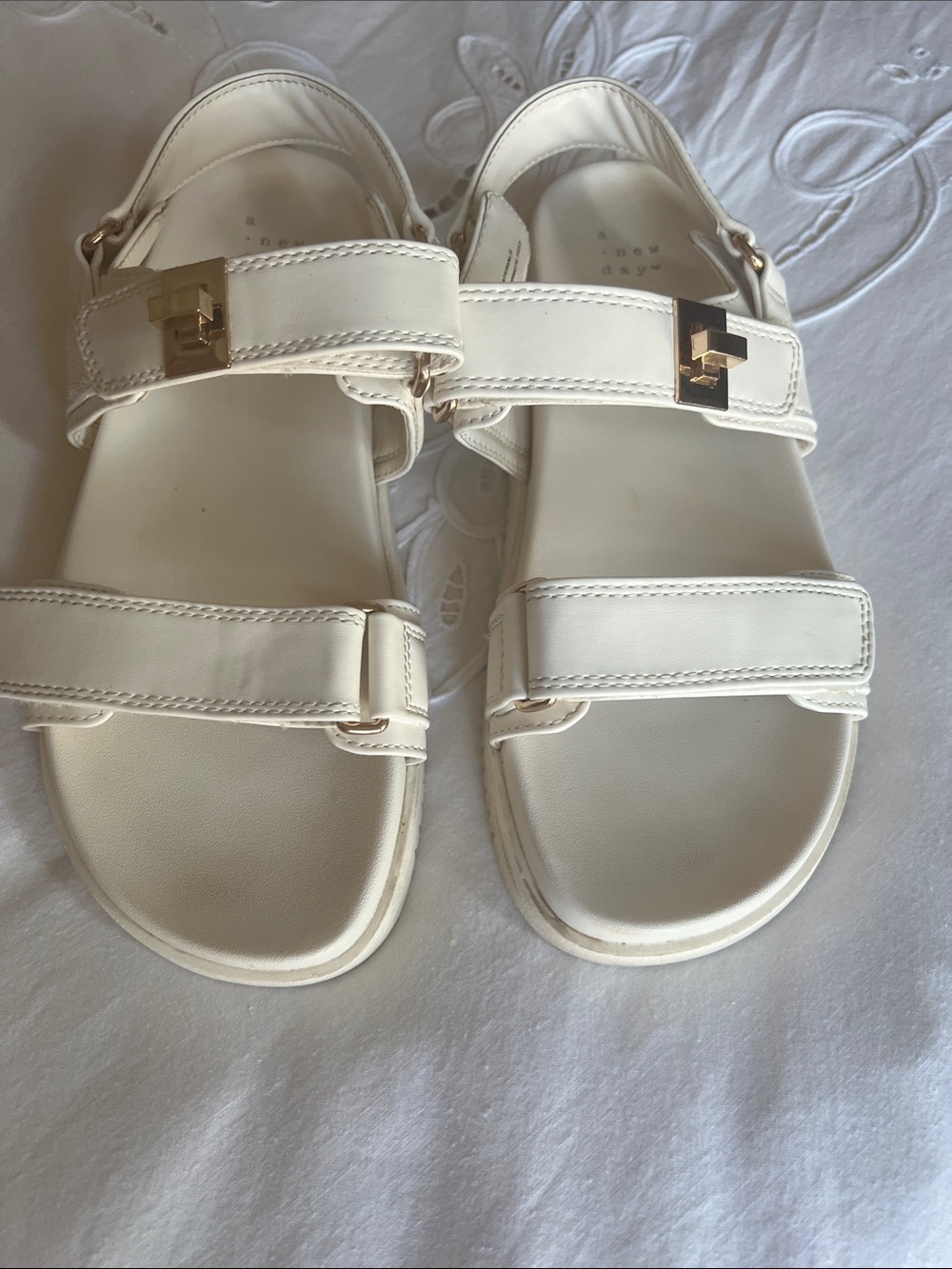 a new day White Strappy Sandals with Gold Buckles - Picture 2 of 4